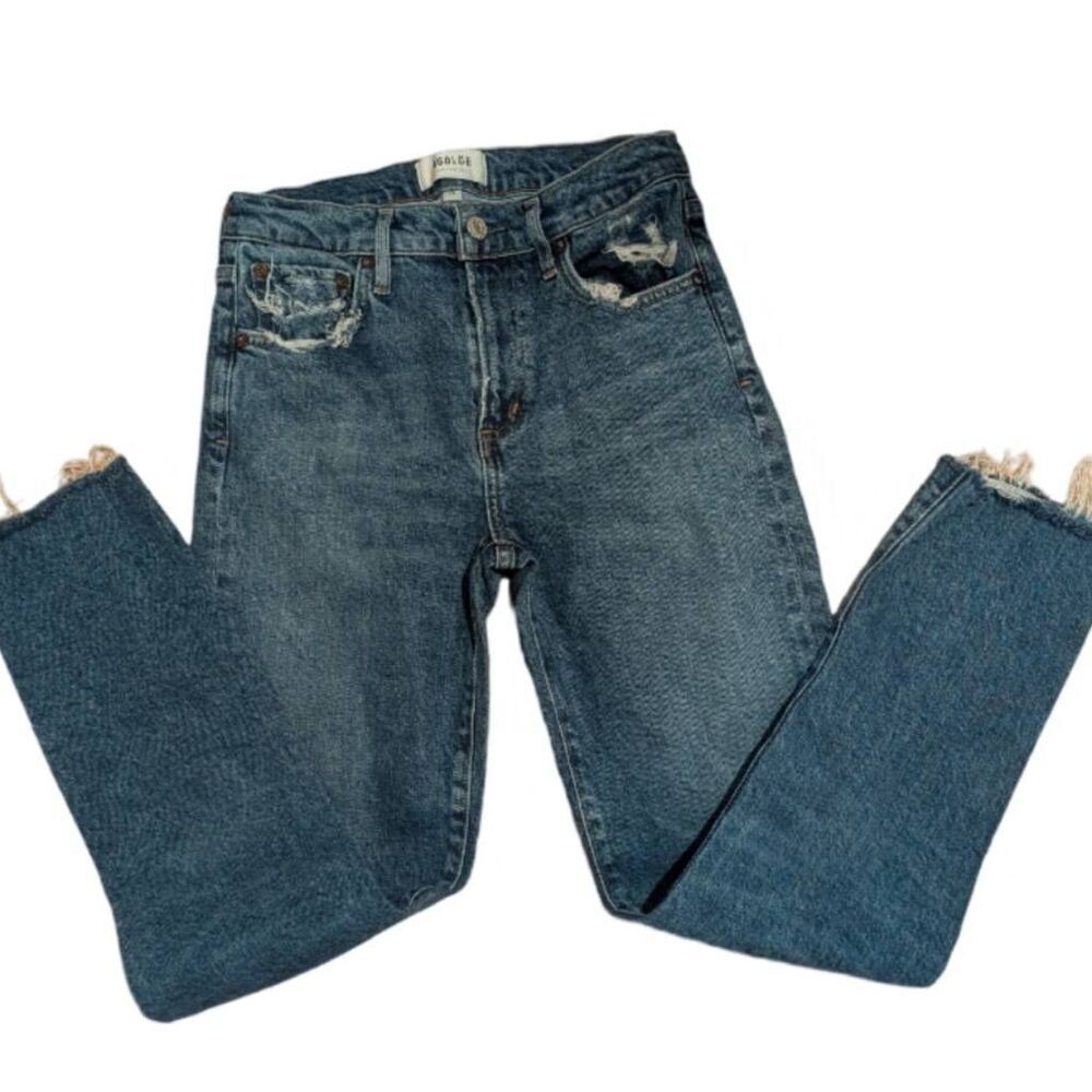 AGOLDE High Rise Crossover Jeans 25 Destroyed Hem Raw Edge Straight Leg - Picture 15 of 15